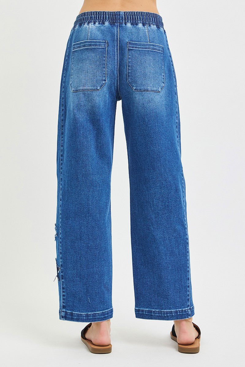 RISEN Elastic Band Slouchy Cropped Barrel with Star Patch - Rooted & Reckless Co.