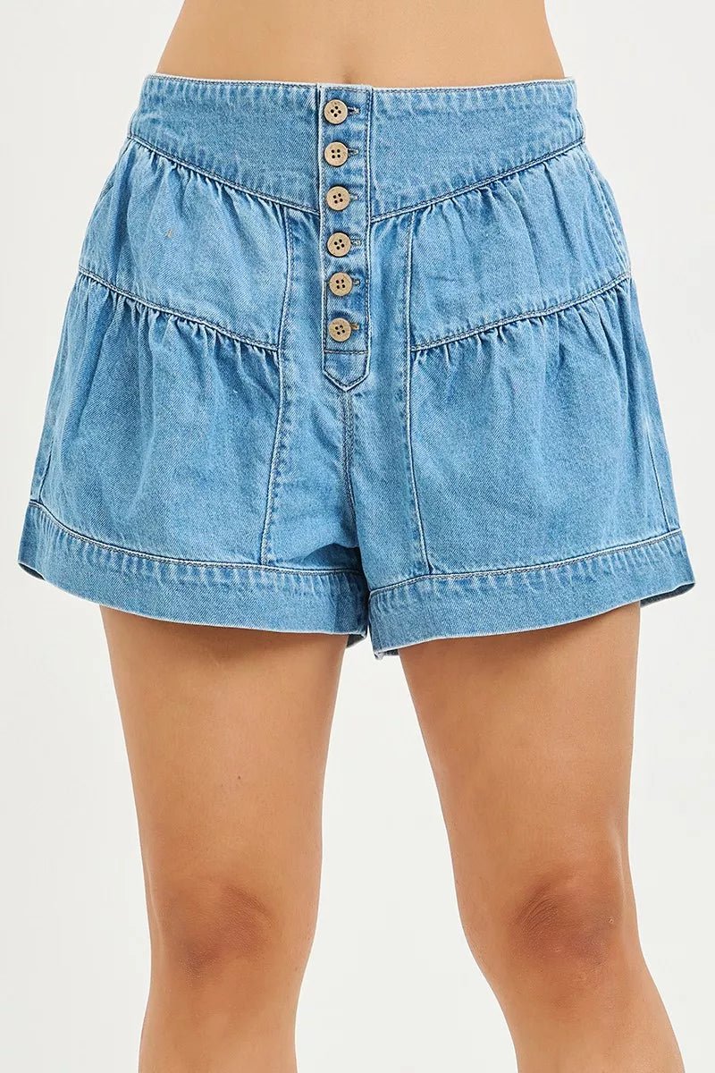 RISEN Elastic Band Slouchy Shorts With Shirred Detail - Rooted & Reckless Co.