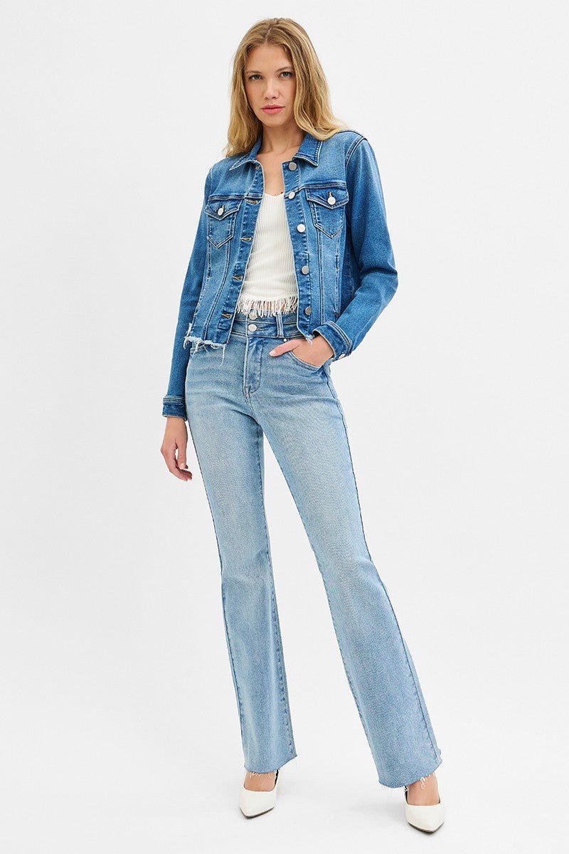 Risen Fray Hem Western Jean Jacket — Medium Wash with Frayed Rugged Finish (small remains) - Rooted & Reckless Co.