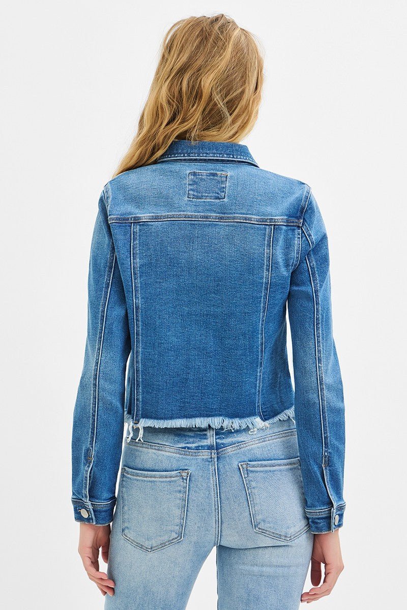 Risen Fray Hem Western Jean Jacket — Medium Wash with Frayed Rugged Finish (small remains) - Rooted & Reckless Co.