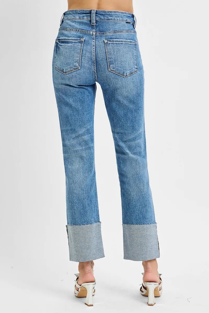 RISEN Full Size High Rise Ankle Straight Wide Cuffed Jeans Plus Size - Rooted & Reckless Co.