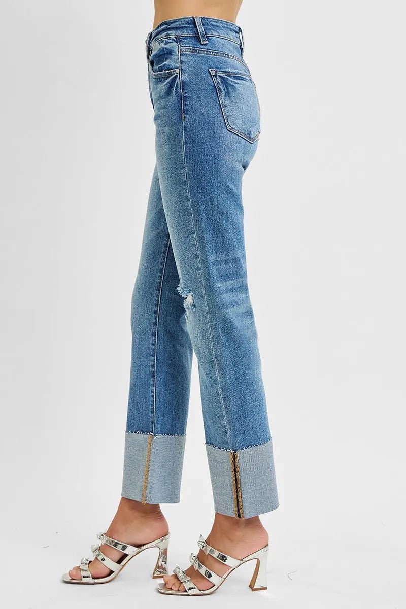 RISEN Full Size High Rise Ankle Straight Wide Cuffed Jeans Plus Size - Rooted & Reckless Co.