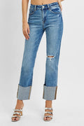 RISEN Full Size High Rise Ankle Straight Wide Cuffed Jeans Plus Size - Rooted & Reckless Co.