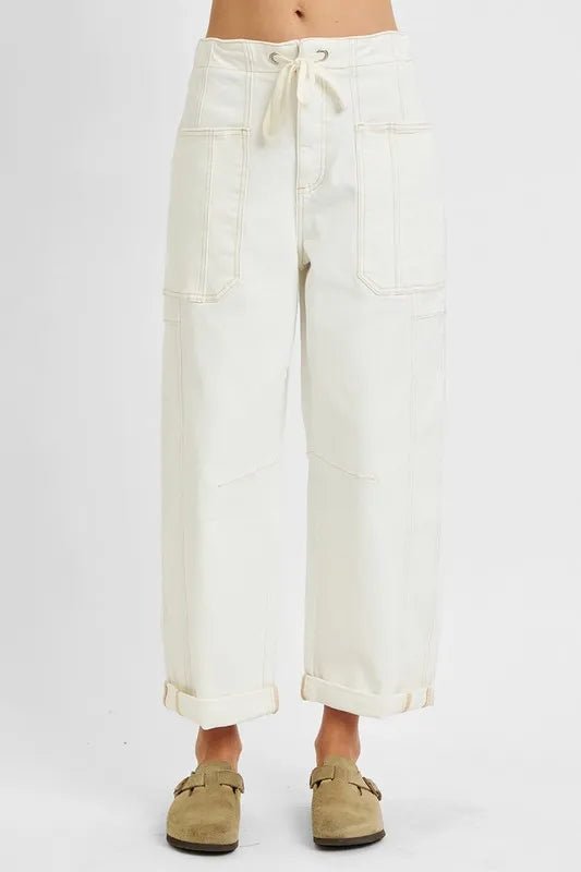 RISEN Full Size High Rise Crop Wide Barrel Cargo Pocket Jeans Plus Size - Rooted & Reckless Co.