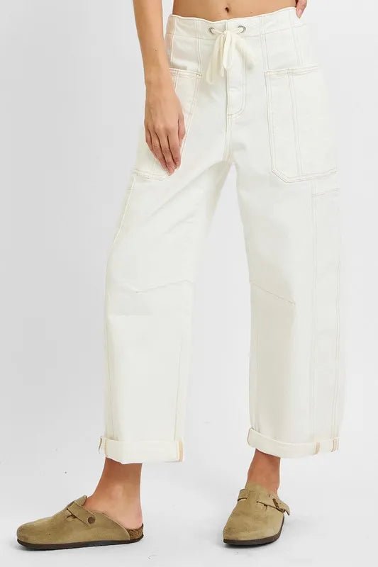 RISEN Full Size High Rise Crop Wide Barrel Cargo Pocket Jeans Plus Size - Rooted & Reckless Co.