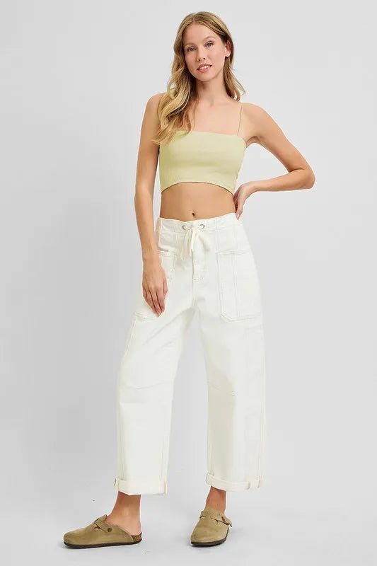 RISEN Full Size High Rise Crop Wide Barrel Cargo Pocket Jeans Plus Size - Rooted & Reckless Co.