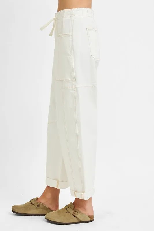 RISEN Full Size High Rise Crop Wide Barrel Cargo Pocket Jeans Plus Size - Rooted & Reckless Co.