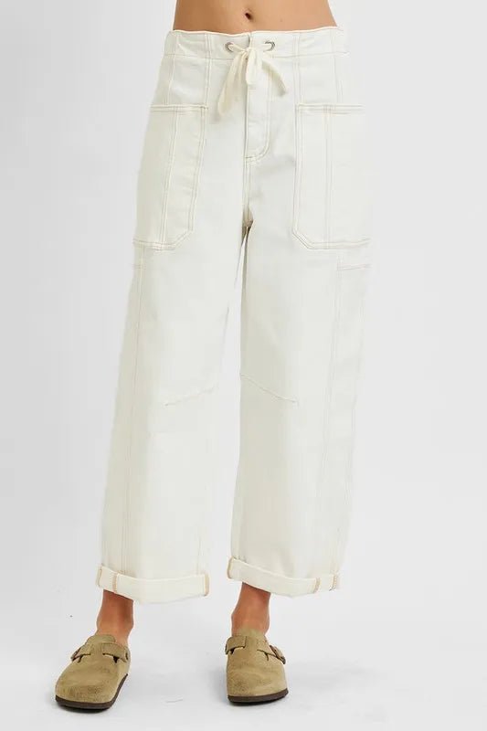 RISEN Full Size High Rise Crop Wide Barrel Cargo Pocket Jeans Plus Size - Rooted & Reckless Co.