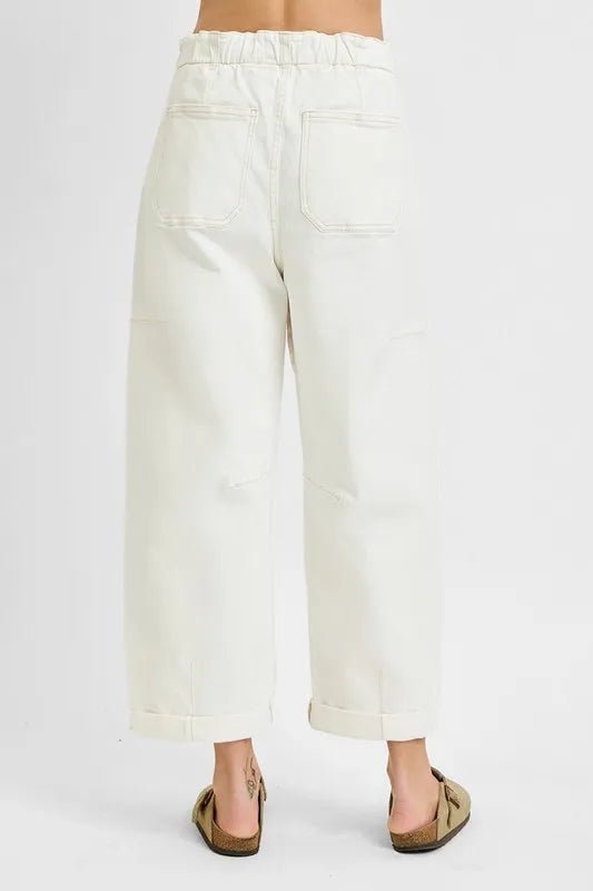 RISEN Full Size High Rise Crop Wide Barrel Cargo Pocket Jeans Plus Size - Rooted & Reckless Co.