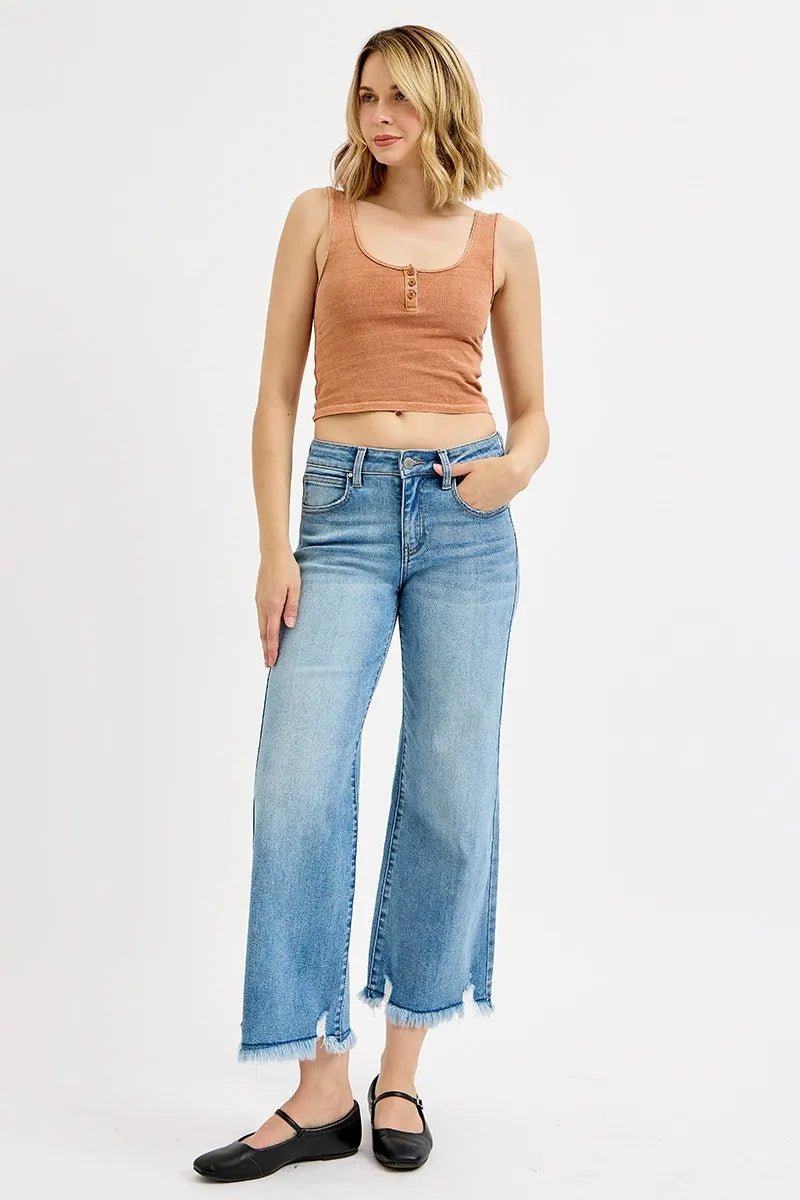 RISEN Full Size Mid Rise Crop Wide Leg Jeans Plus Size - Rooted & Reckless Co.