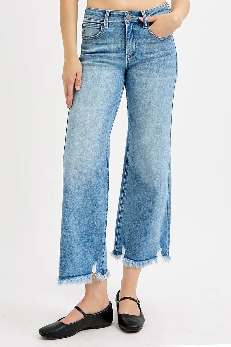 RISEN Full Size Mid Rise Crop Wide Leg Jeans Plus Size - Rooted & Reckless Co.