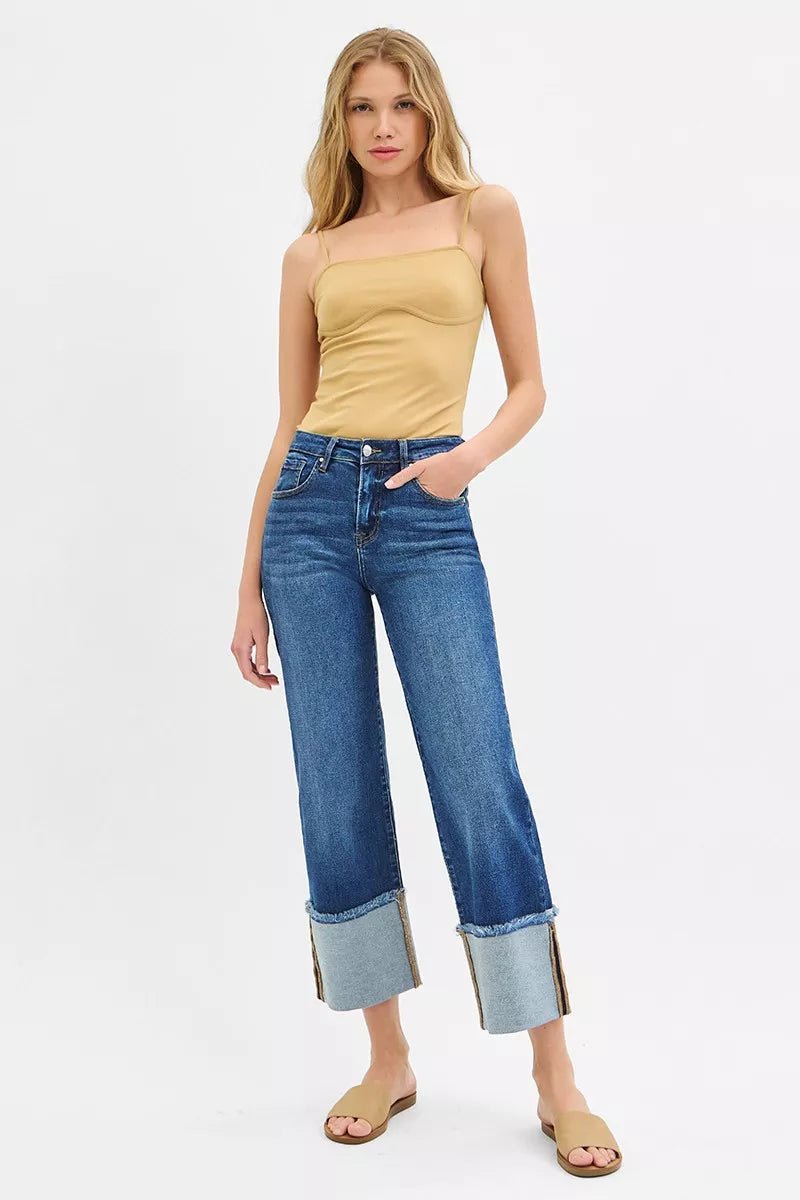 RISEN Full Size Mid Rise Crop Wide Wide Cuffed Jeans Plus Size - Rooted & Reckless Co.