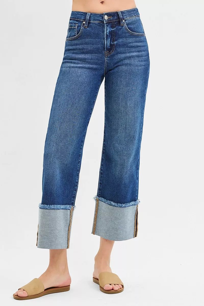 RISEN Full Size Mid Rise Crop Wide Wide Cuffed Jeans Plus Size - Rooted & Reckless Co.