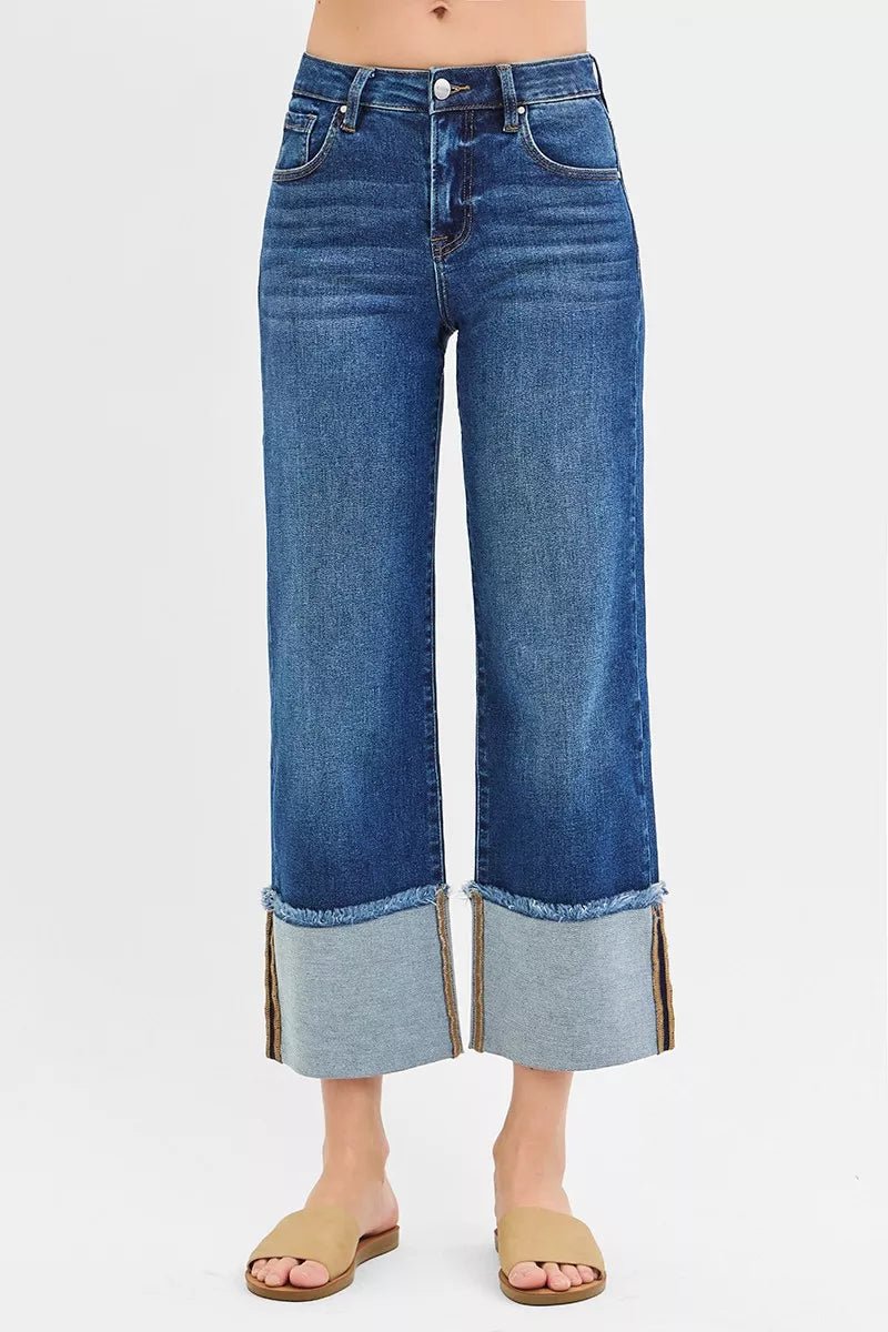 RISEN Full Size Mid Rise Crop Wide Wide Cuffed Jeans Plus Size - Rooted & Reckless Co.