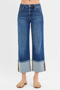 RISEN Full Size Mid Rise Crop Wide Wide Cuffed Jeans Plus Size - Rooted & Reckless Co.