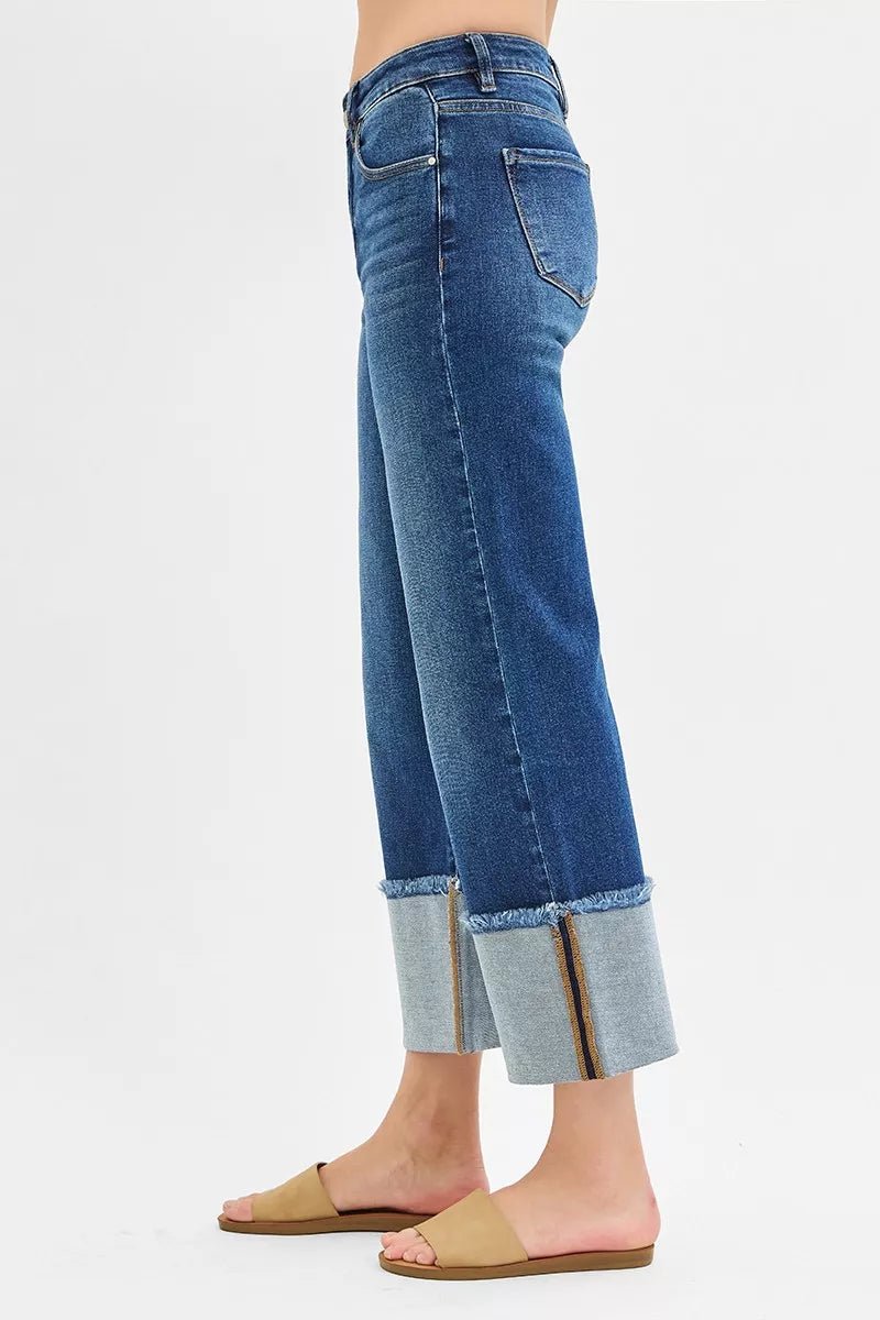 RISEN Full Size Mid Rise Crop Wide Wide Cuffed Jeans Plus Size - Rooted & Reckless Co.