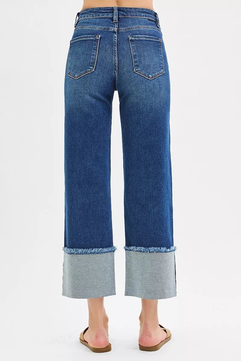 RISEN Full Size Mid Rise Crop Wide Wide Cuffed Jeans Plus Size - Rooted & Reckless Co.