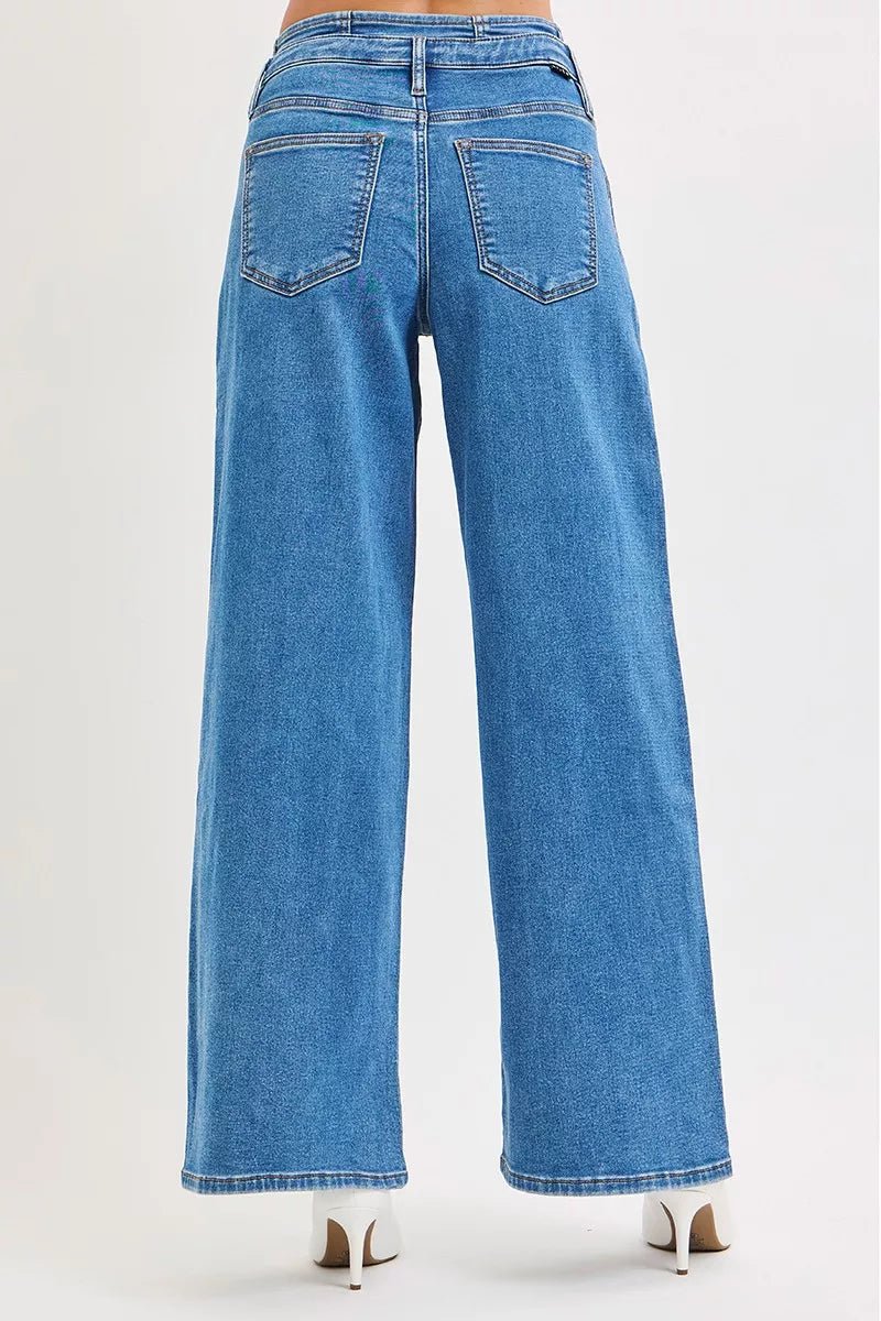 RISEN Full Size Mid Rise Fit Wide Leg with Pleated Detail Jeans Plus Size - Rooted & Reckless Co.