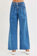 RISEN Full Size Mid Rise Fit Wide Leg with Pleated Detail Jeans Plus Size - Rooted & Reckless Co.
