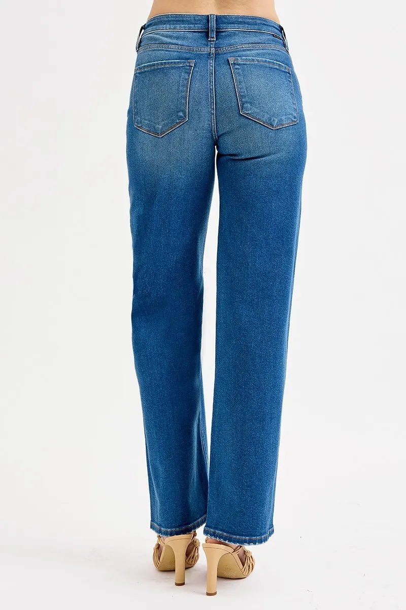 RISEN Full Size Mid Waist Fit Boyfriend Knee Distressed Jeans Plus Size - Rooted & Reckless Co.