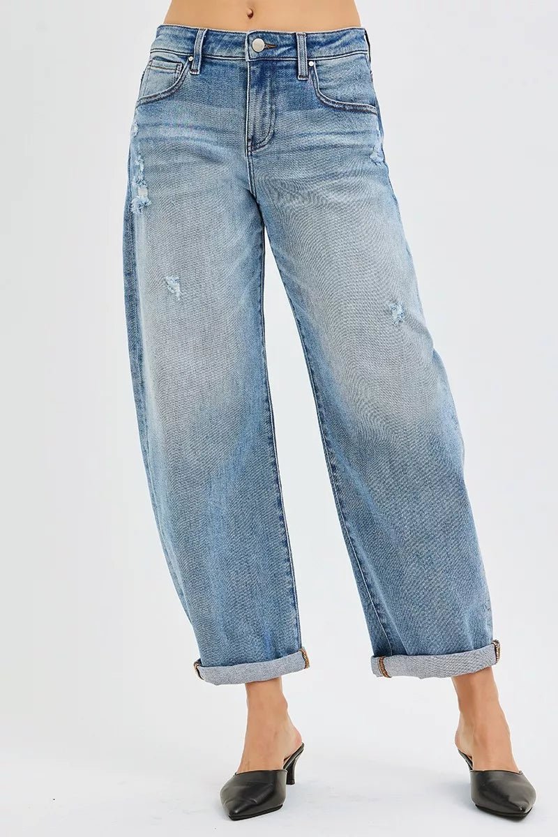 RISEN Full Size Slouchy Ankle Length Barrel Jeans with Cuffs Plus Size - Rooted & Reckless Co.