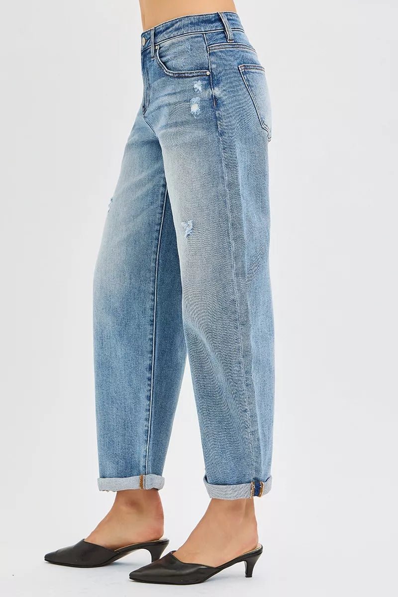 RISEN Full Size Slouchy Ankle Length Barrel Jeans with Cuffs Plus Size - Rooted & Reckless Co.