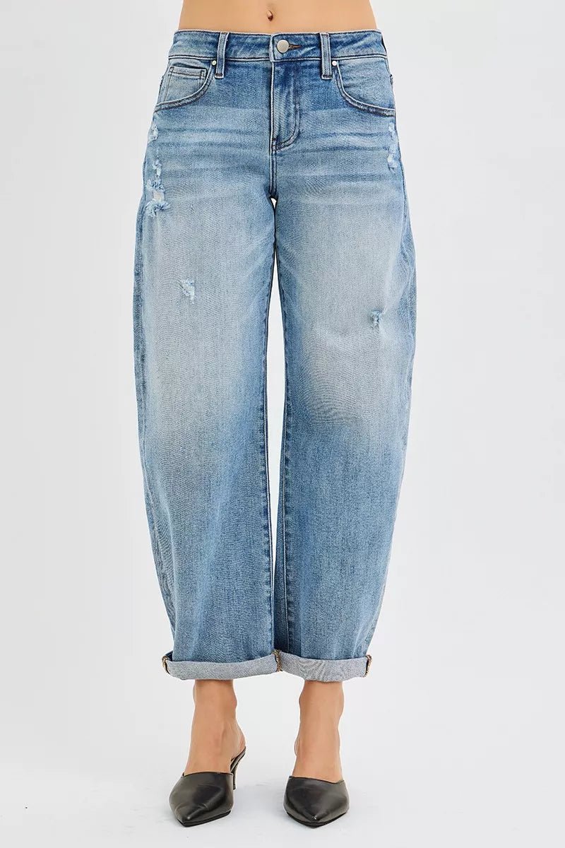 RISEN Full Size Slouchy Ankle Length Barrel Jeans with Cuffs Plus Size - Rooted & Reckless Co.