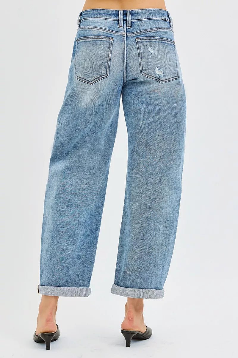 RISEN Full Size Slouchy Ankle Length Barrel Jeans with Cuffs Plus Size - Rooted & Reckless Co.