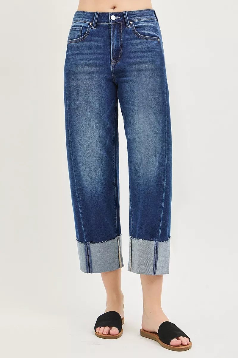 RISEN Full Size Slouchy Crop Barrel Cuffed Jeans Plus Size - Rooted & Reckless Co.