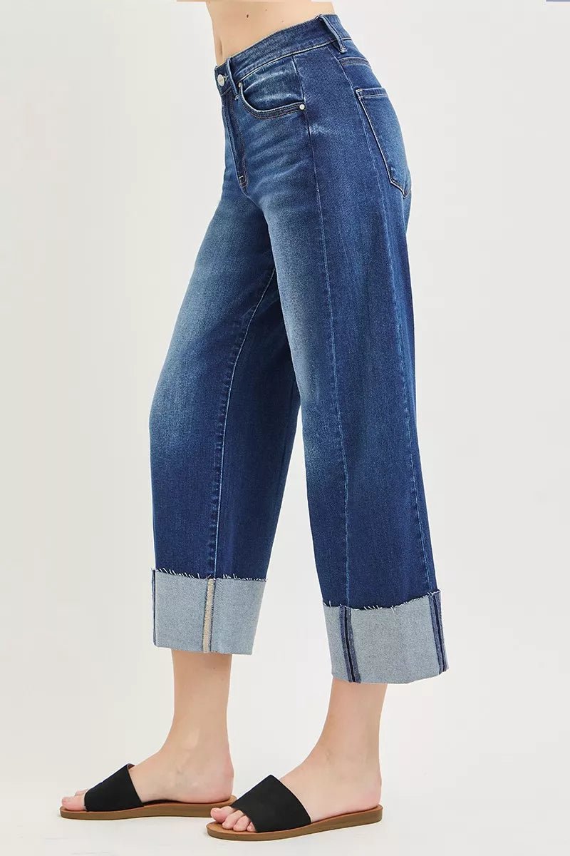 RISEN Full Size Slouchy Crop Barrel Cuffed Jeans Plus Size - Rooted & Reckless Co.