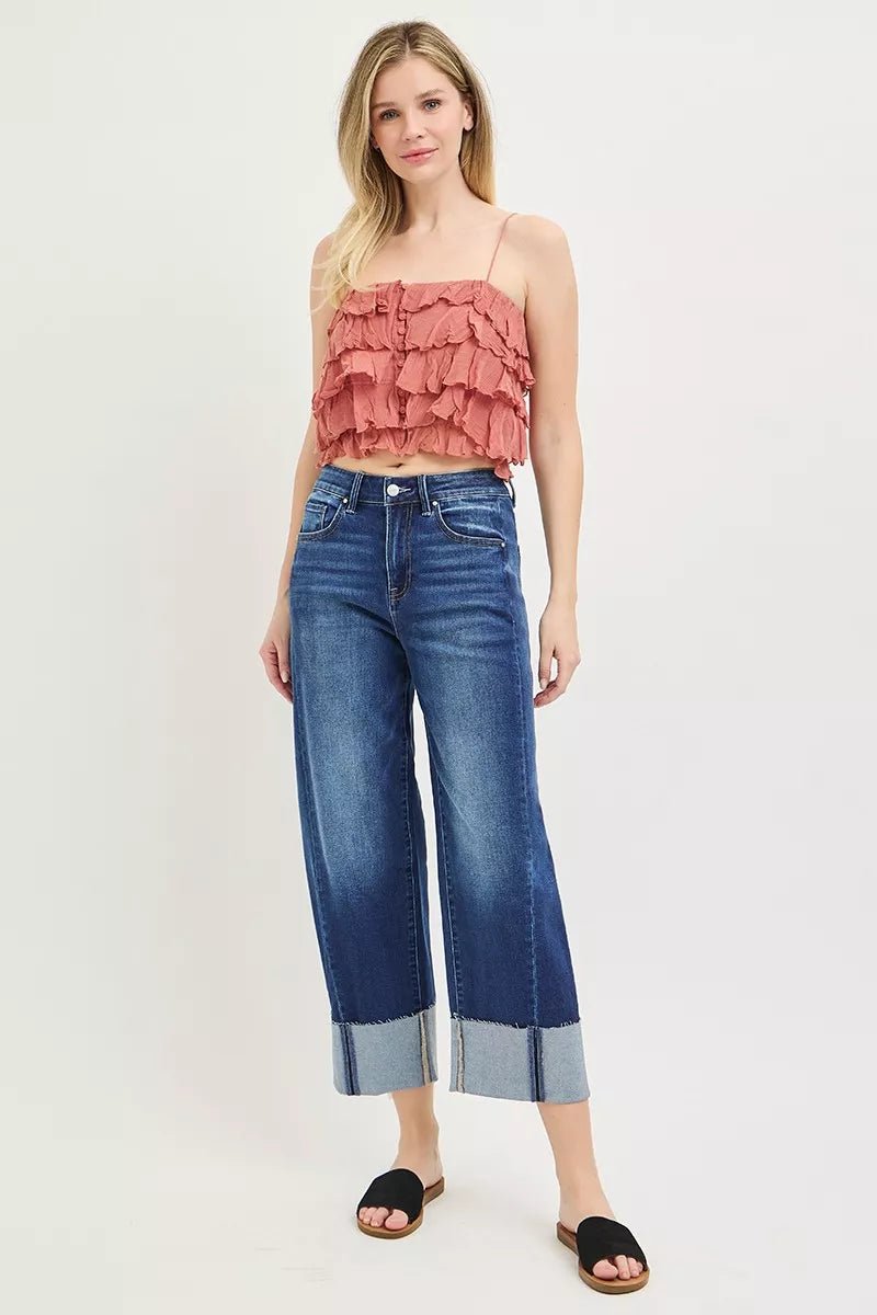RISEN Full Size Slouchy Crop Barrel Cuffed Jeans Plus Size - Rooted & Reckless Co.