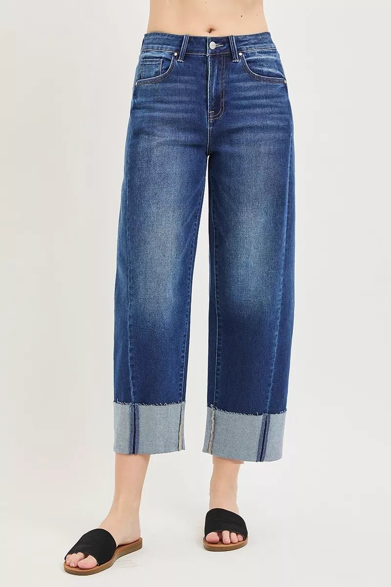 RISEN Full Size Slouchy Crop Barrel Cuffed Jeans Plus Size - Rooted & Reckless Co.