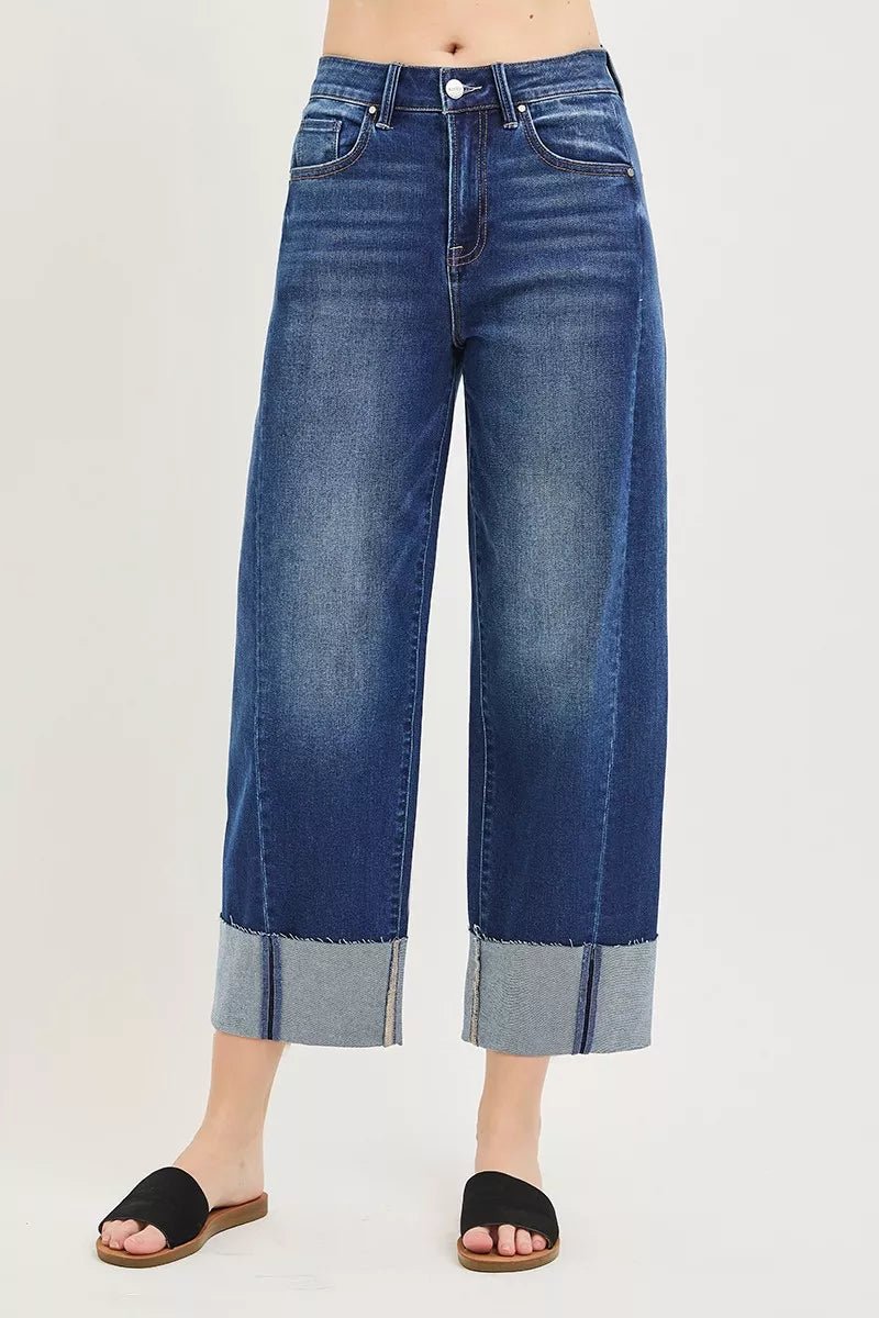 RISEN Full Size Slouchy Crop Barrel Cuffed Jeans Plus Size - Rooted & Reckless Co.