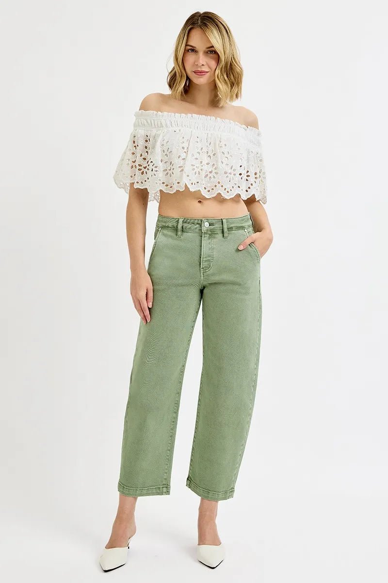 RISEN Full Size Tummy Control High Rise Crop Barrel Jeans Plus Size - Rooted & Reckless Co.