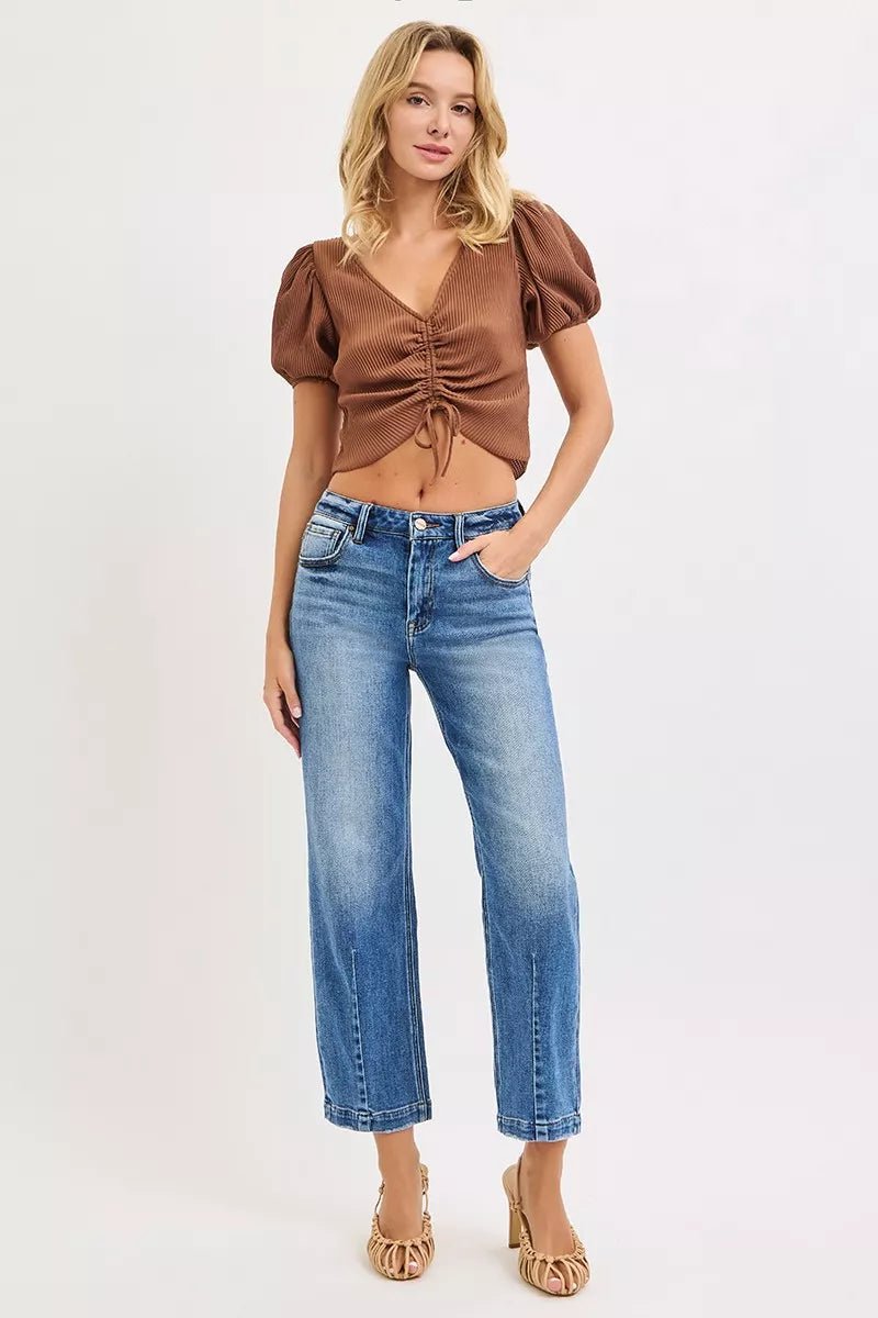 RISEN High Rise Crop Boyfriend Tapered Jeans - Rooted & Reckless Co.