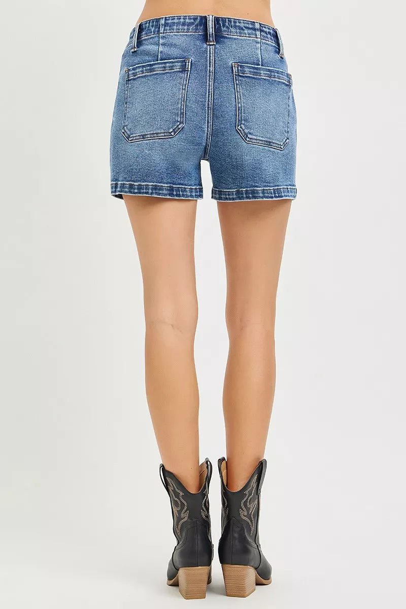 RISEN High Rise Front Tie Up Shorts with Patch Pockets - Rooted & Reckless Co.