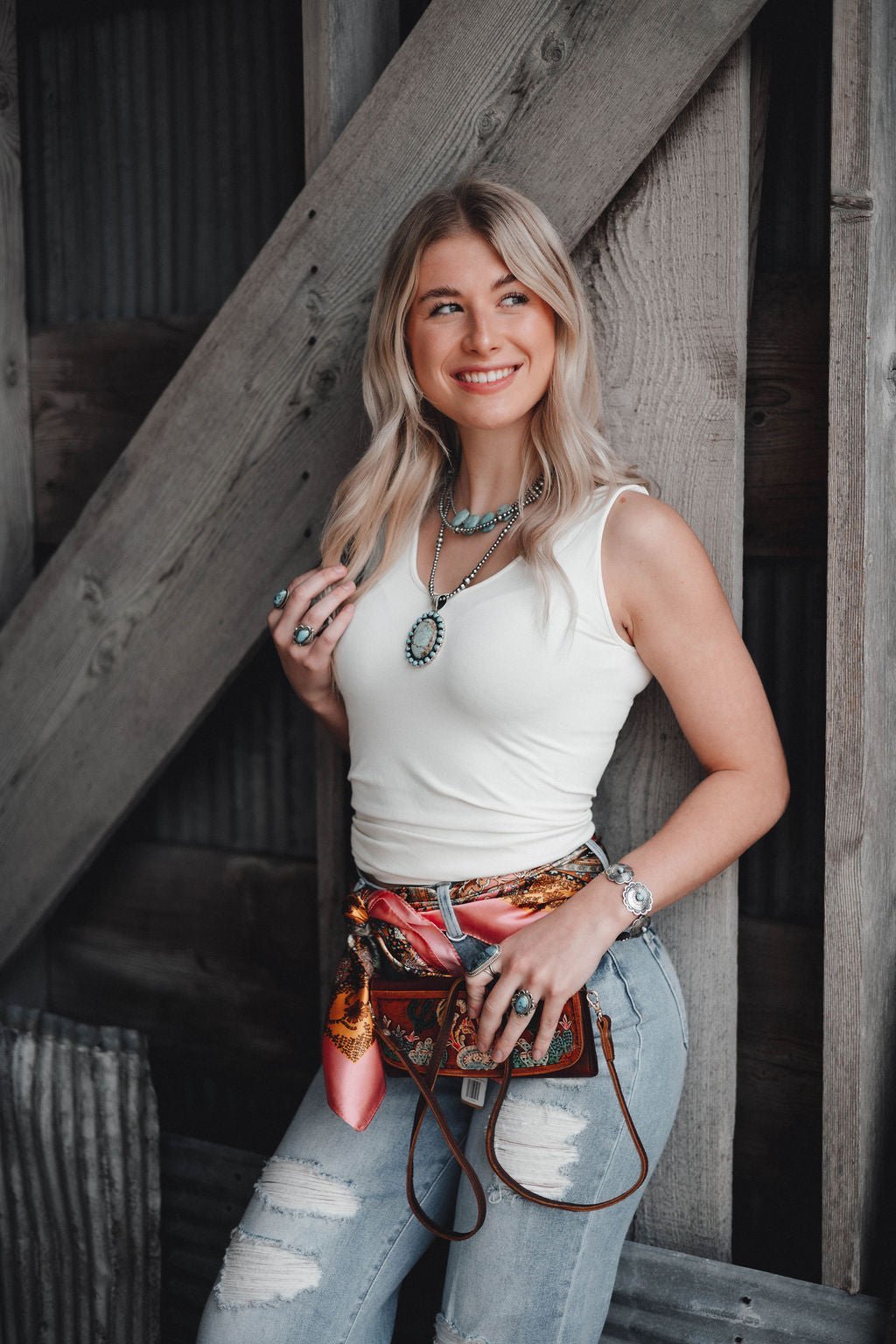 Risen High-Rise Wide Distressed Western Jeans — Light Wash Playful Distressing with Wide-Leg Cut - Rooted & Reckless Co.