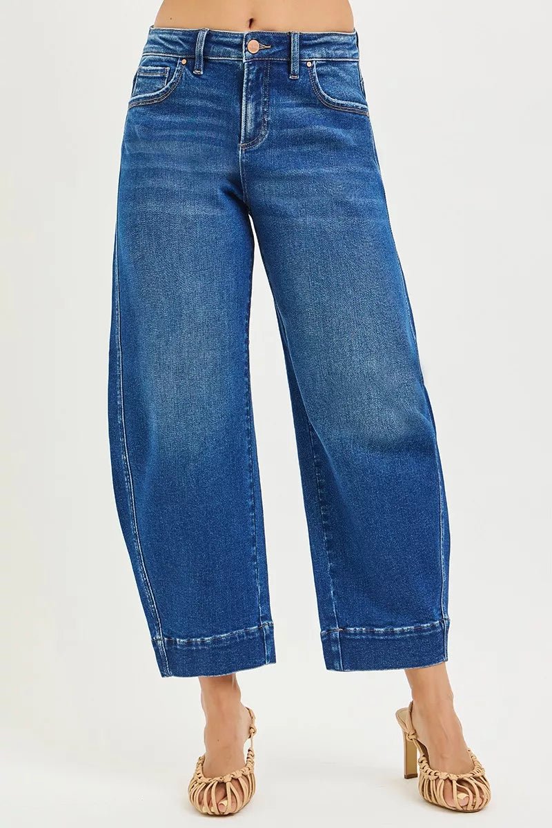 RISEN Mid Rise Crop Barrel Jeans - Rooted & Reckless Co.
