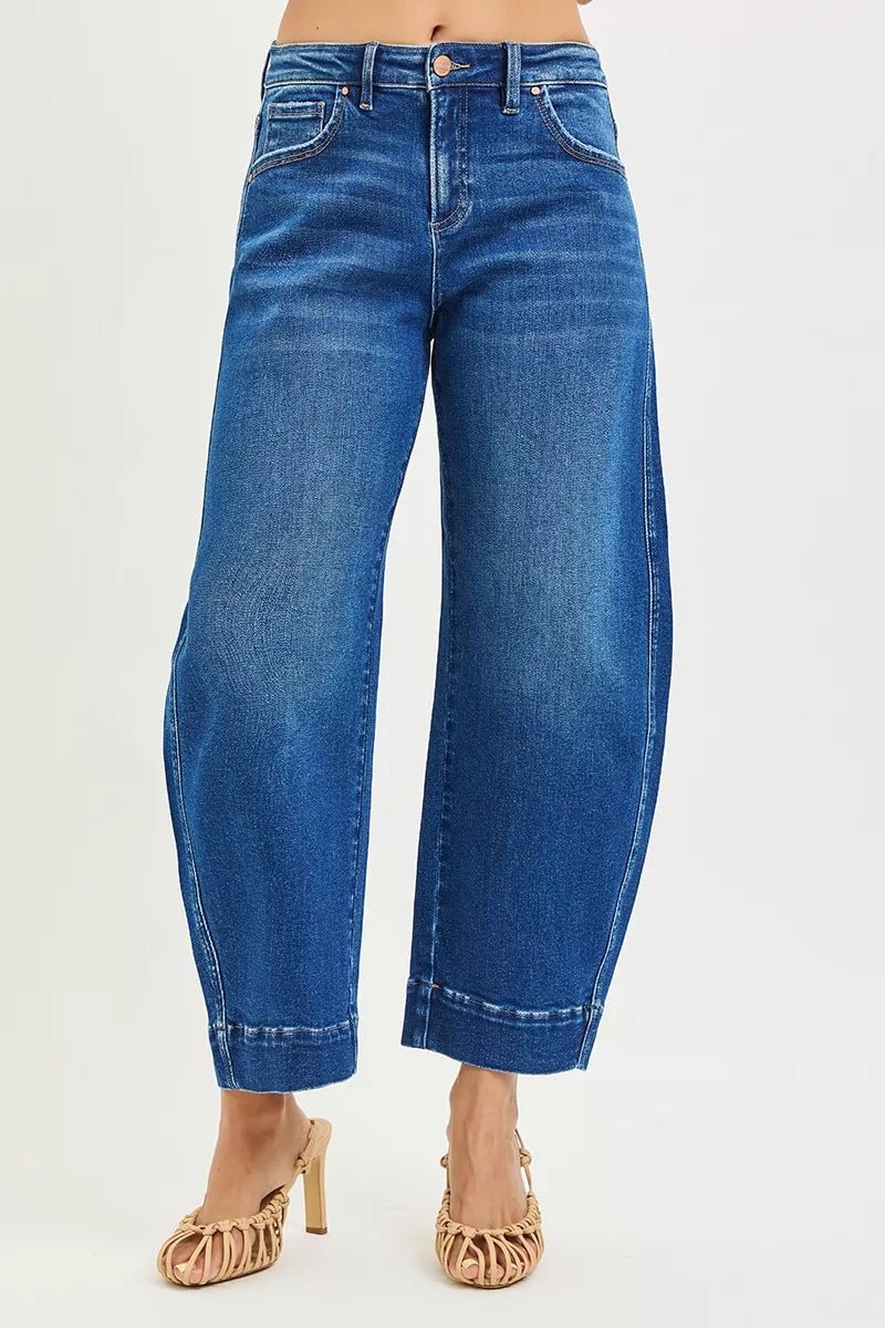 RISEN Mid Rise Crop Barrel Jeans - Rooted & Reckless Co.