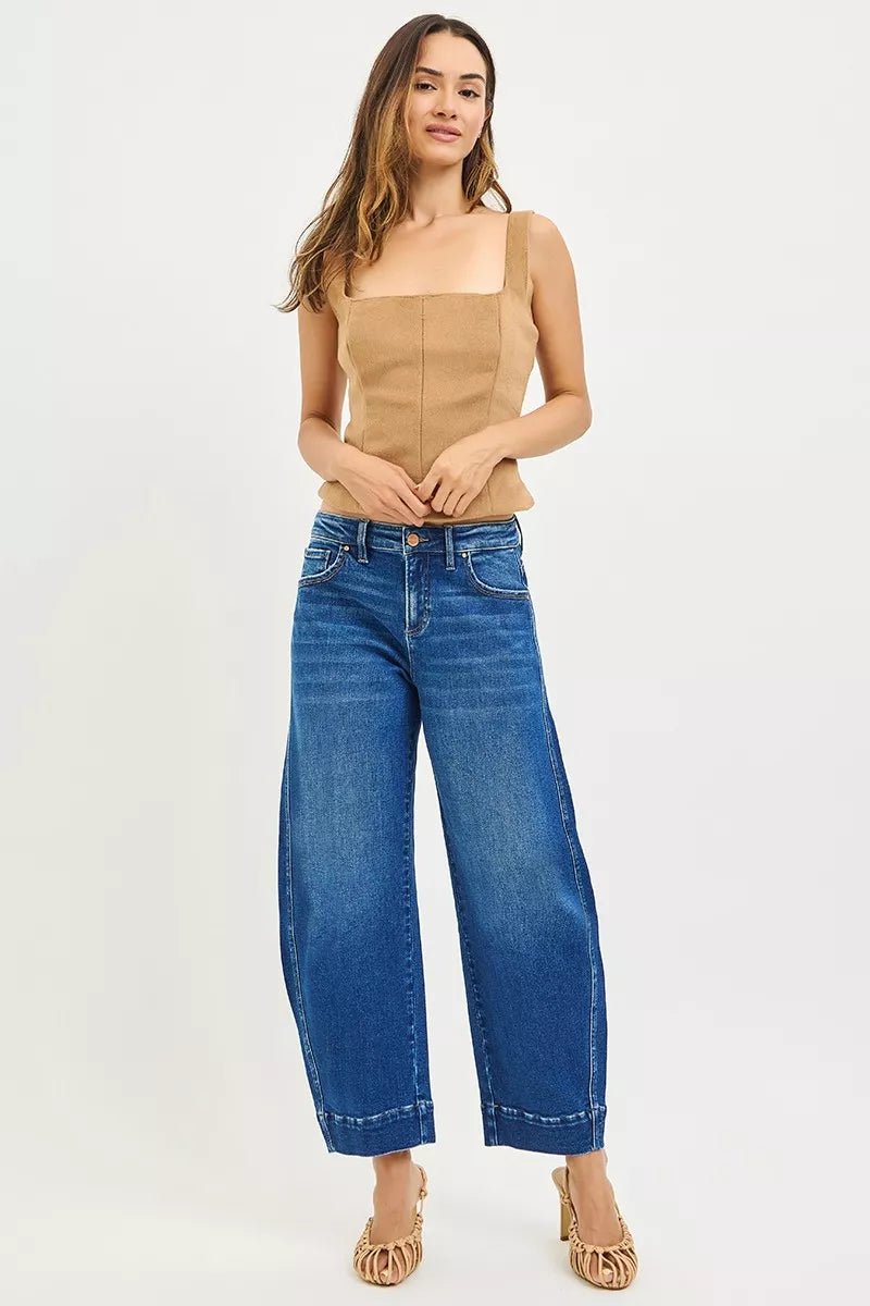 RISEN Mid Rise Crop Barrel Jeans - Rooted & Reckless Co.
