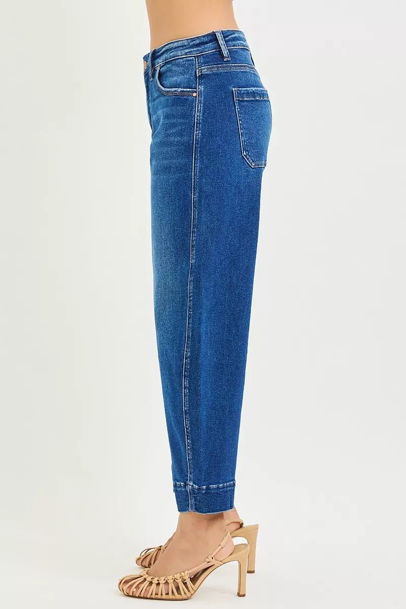 RISEN Mid Rise Crop Barrel Jeans - Rooted & Reckless Co.