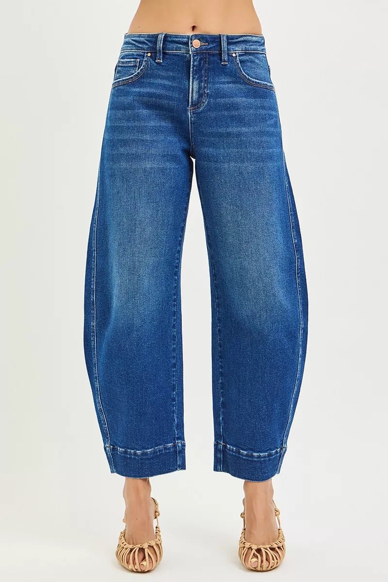 RISEN Mid Rise Crop Barrel Jeans - Rooted & Reckless Co.