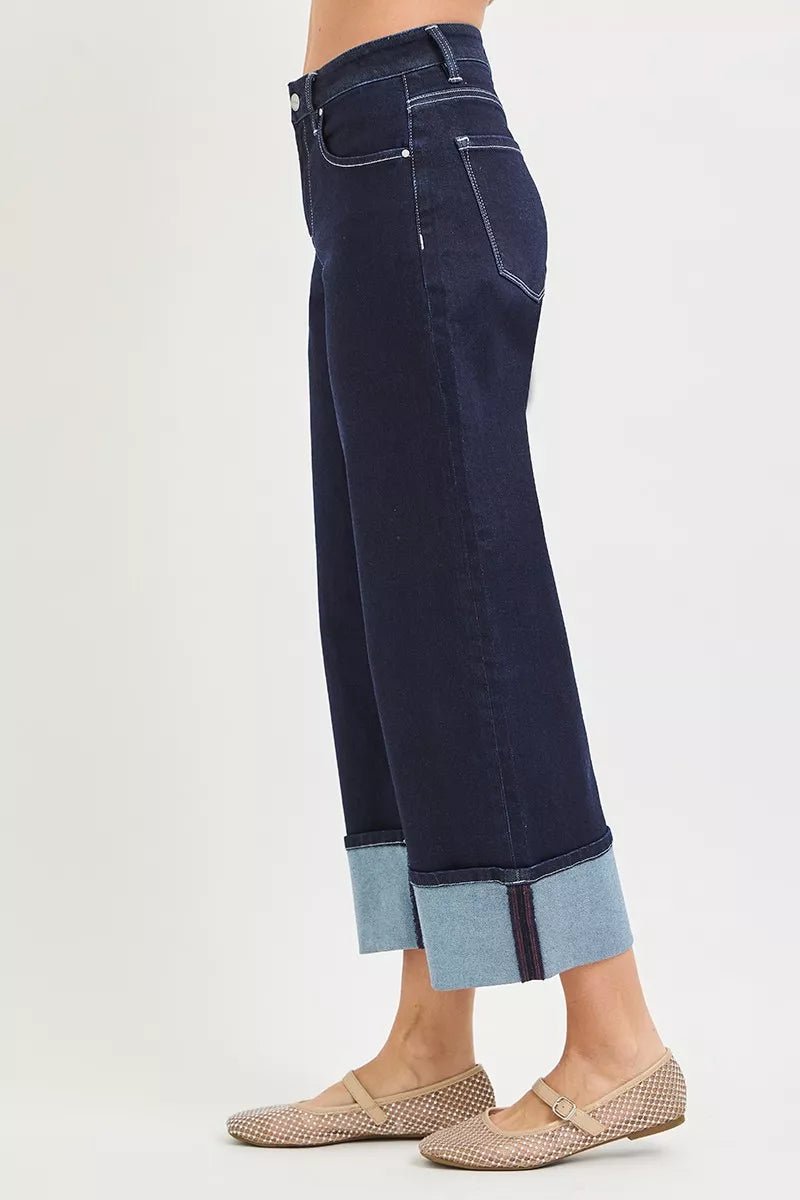 RISEN Slouchy Crop Barrel Cuffed Hem Jeans - Rooted & Reckless Co.