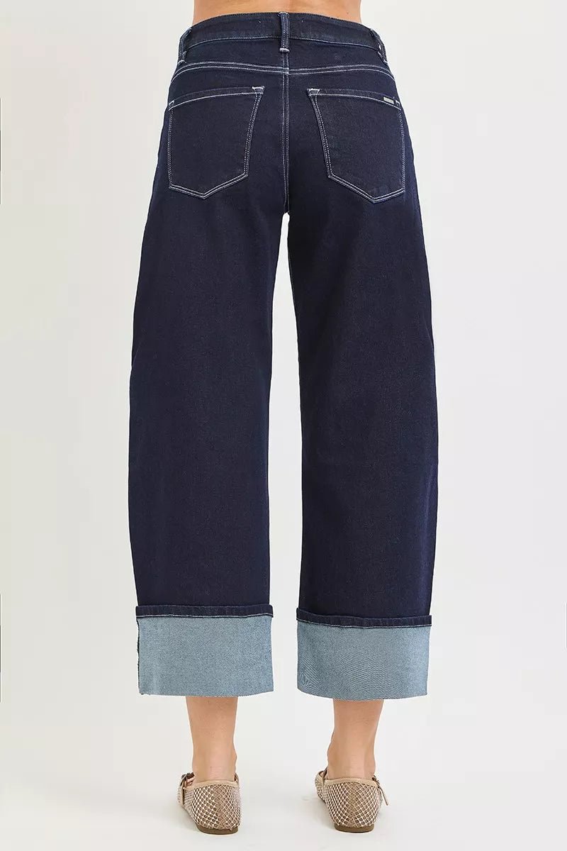 RISEN Slouchy Crop Barrel Cuffed Hem Jeans - Rooted & Reckless Co.