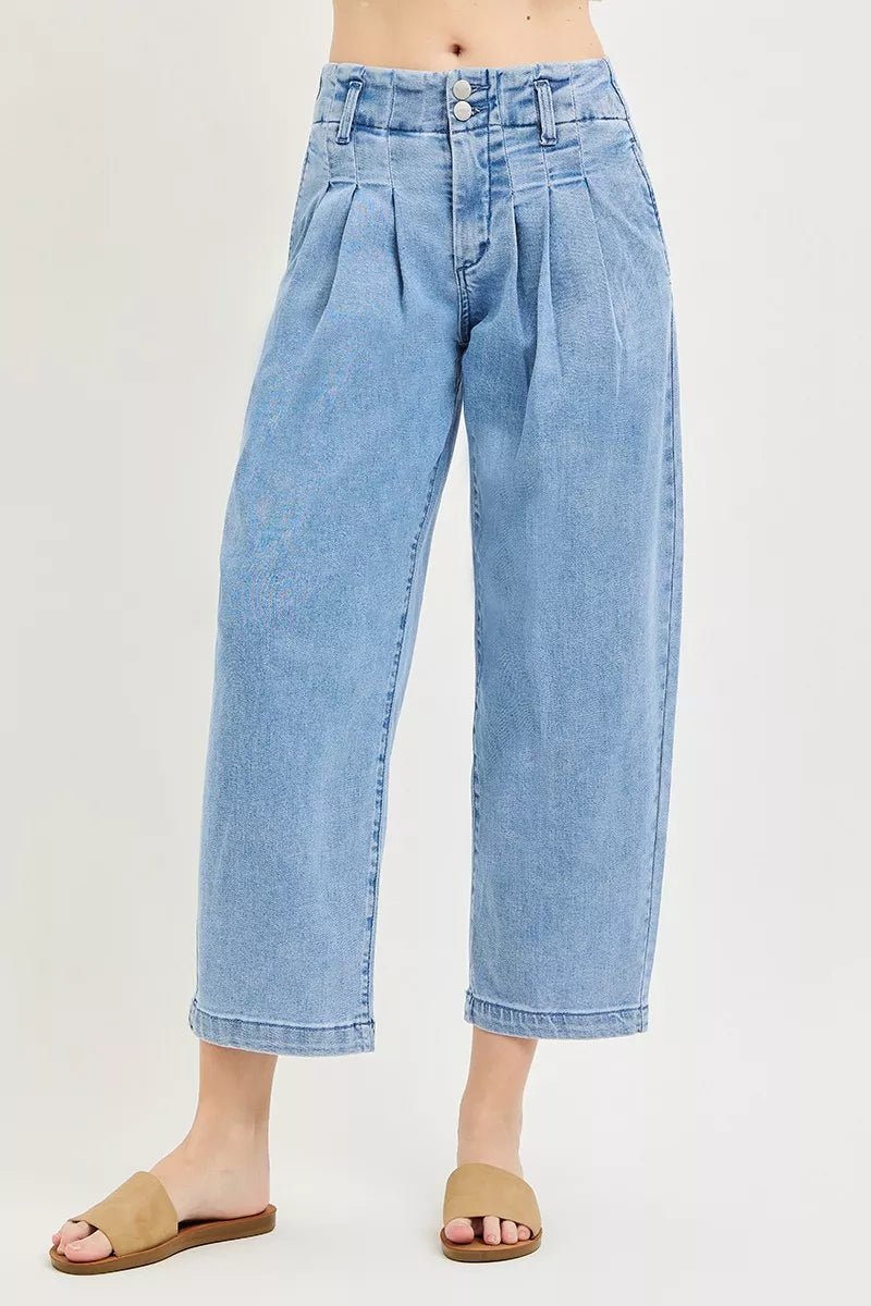 RISEN Slouchy Crop Barrel Pleated Jeans - Rooted & Reckless Co.