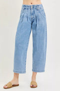 RISEN Slouchy Crop Barrel Pleated Jeans - Rooted & Reckless Co.