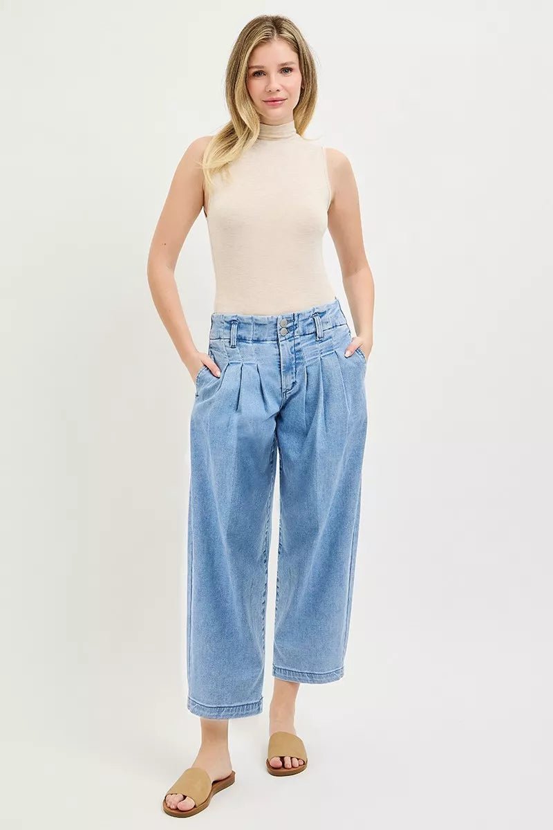 RISEN Slouchy Crop Barrel Pleated Jeans - Rooted & Reckless Co.