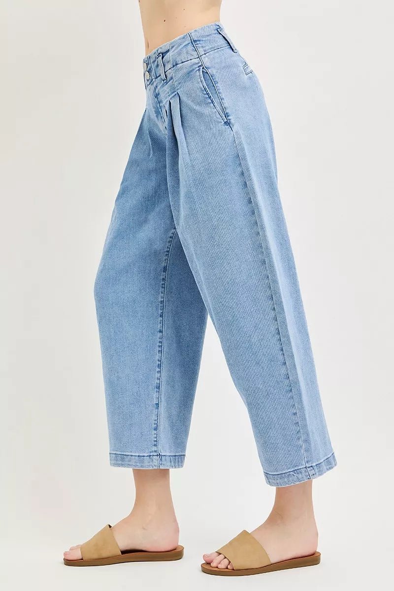 RISEN Slouchy Crop Barrel Pleated Jeans - Rooted & Reckless Co.