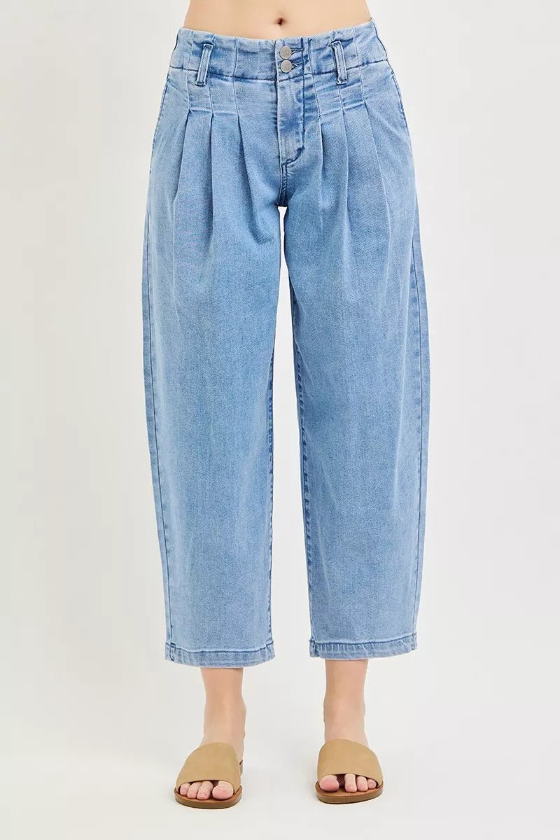 RISEN Slouchy Crop Barrel Pleated Jeans - Rooted & Reckless Co.