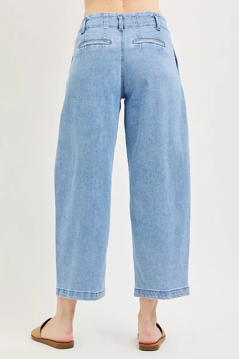 RISEN Slouchy Crop Barrel Pleated Jeans - Rooted & Reckless Co.